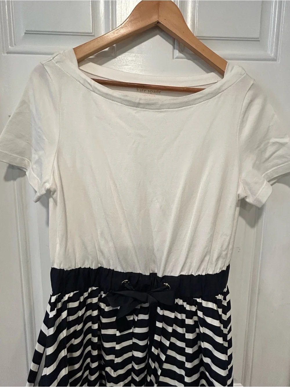Kate Spade NY Short Sleeve Sailing Stripe Mixed Media Dress Navy Nautical Size S
